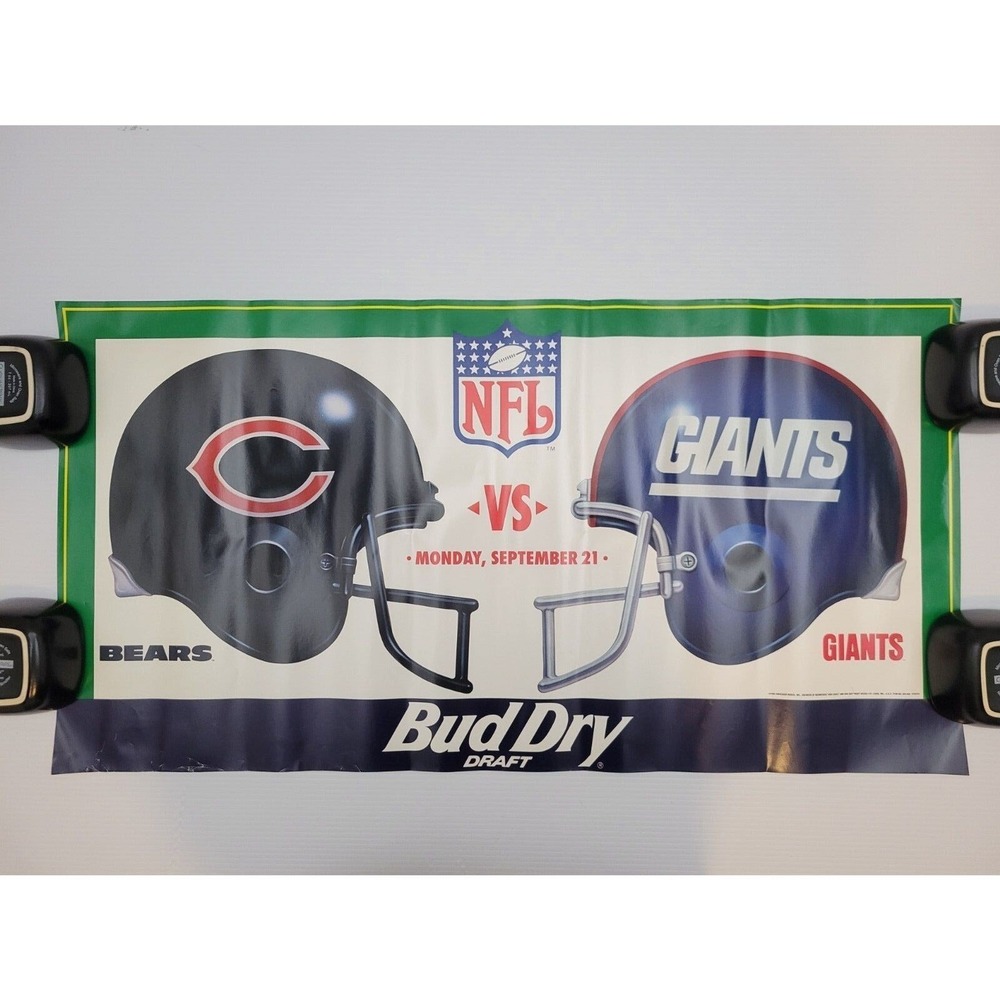Vintage 90s Busch NFL Football Chicago Bears VS New York Giants Man Cave Poster
